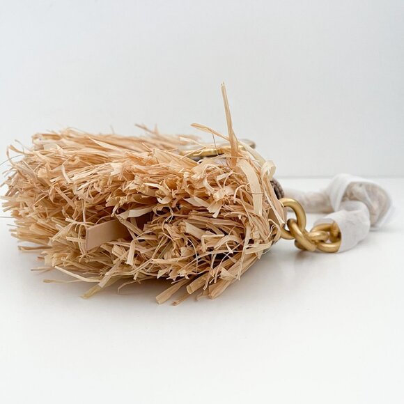 Brandon Blackwood Micro Nia Bag in Beige Linen with Fringed Wicker and Gold Bras - Picture 6 of 14